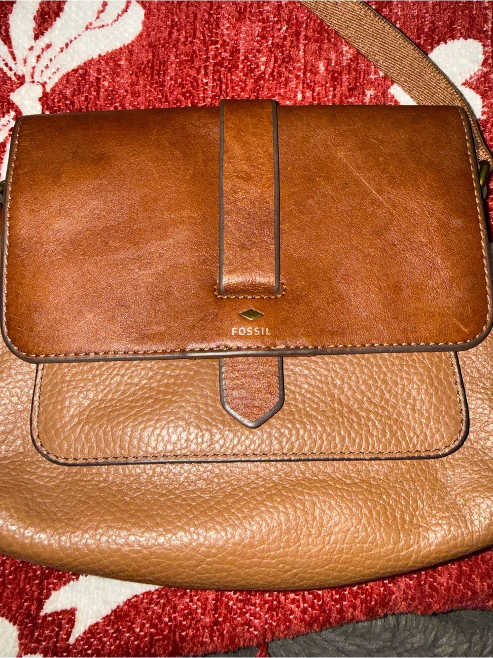 Authentic Fossil Brown/Tan Crossbody Leather Bag